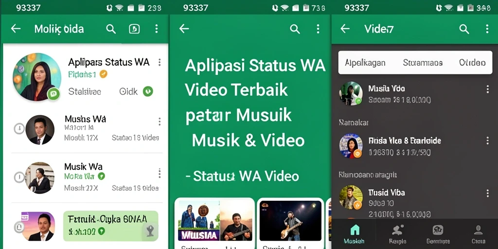Menampilkan antarmuka pengguna 93337 dengan video status menarik.