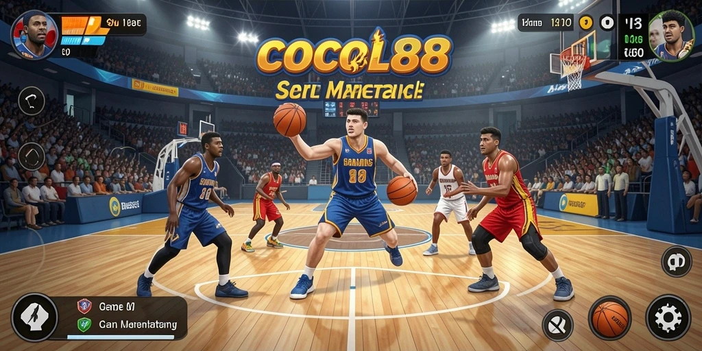 Antarmuka permainan COCOL88 yang menarik saat bertanding di lapangan basket.
