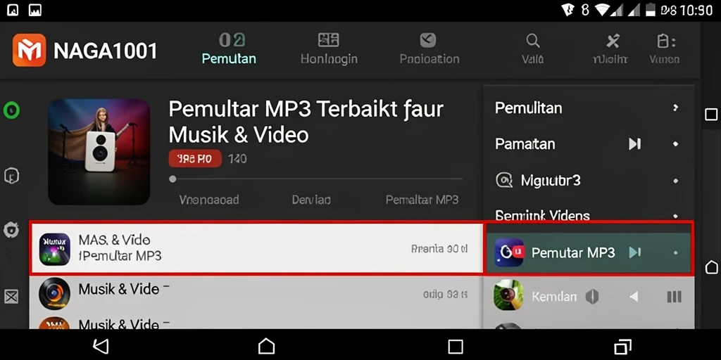 Antarmuka menarik dari aplikasi Pemutar MP3 NAGA1001.