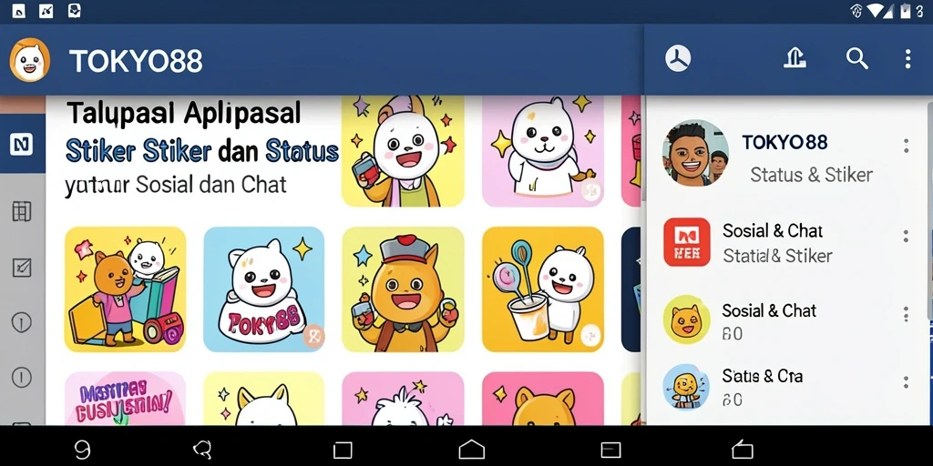 Antarmuka TOKYO88 menampilkan stiker dan status yang menarik.