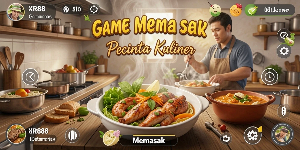 Antarmuka <strong>XR88</strong> menampilkan dapur interaktif yang ceria dan penuh warna.